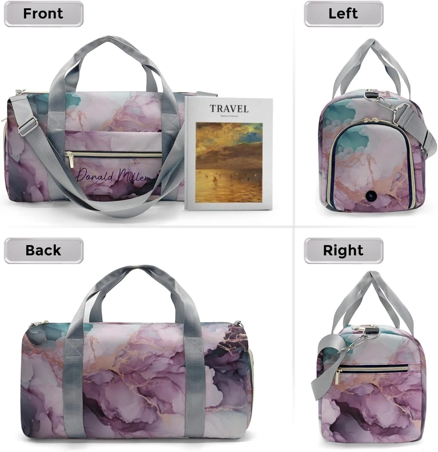 HUTARIO Personalized Duffle Bag for Women, Girl Sport Gym Dance Bag Travel for Weekender Overnight