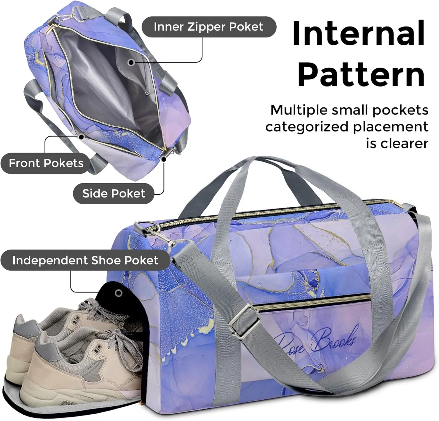 HUTARIO Personalized Duffle Bag for Women, Girl Sport Gym Dance Bag Travel for Weekender Overnight