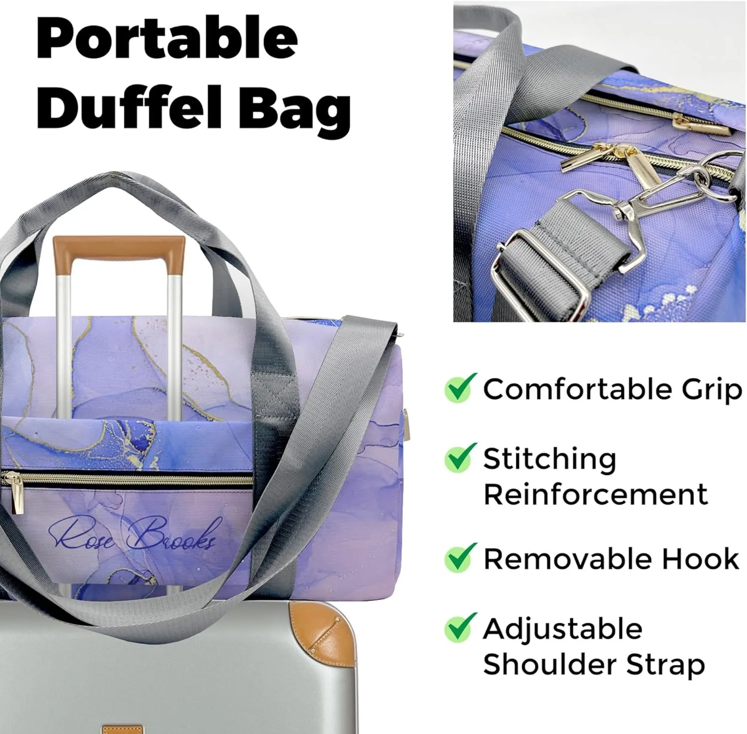 HUTARIO Personalized Duffle Bag for Women, Girl Sport Gym Dance Bag Travel for Weekender Overnight