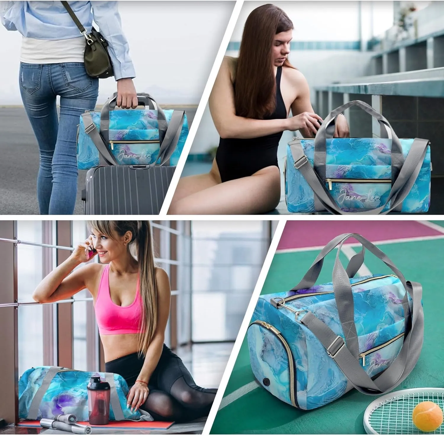 HUTARIO Personalized Duffle Bag for Women, Girl Sport Gym Dance Bag Travel for Weekender Overnight