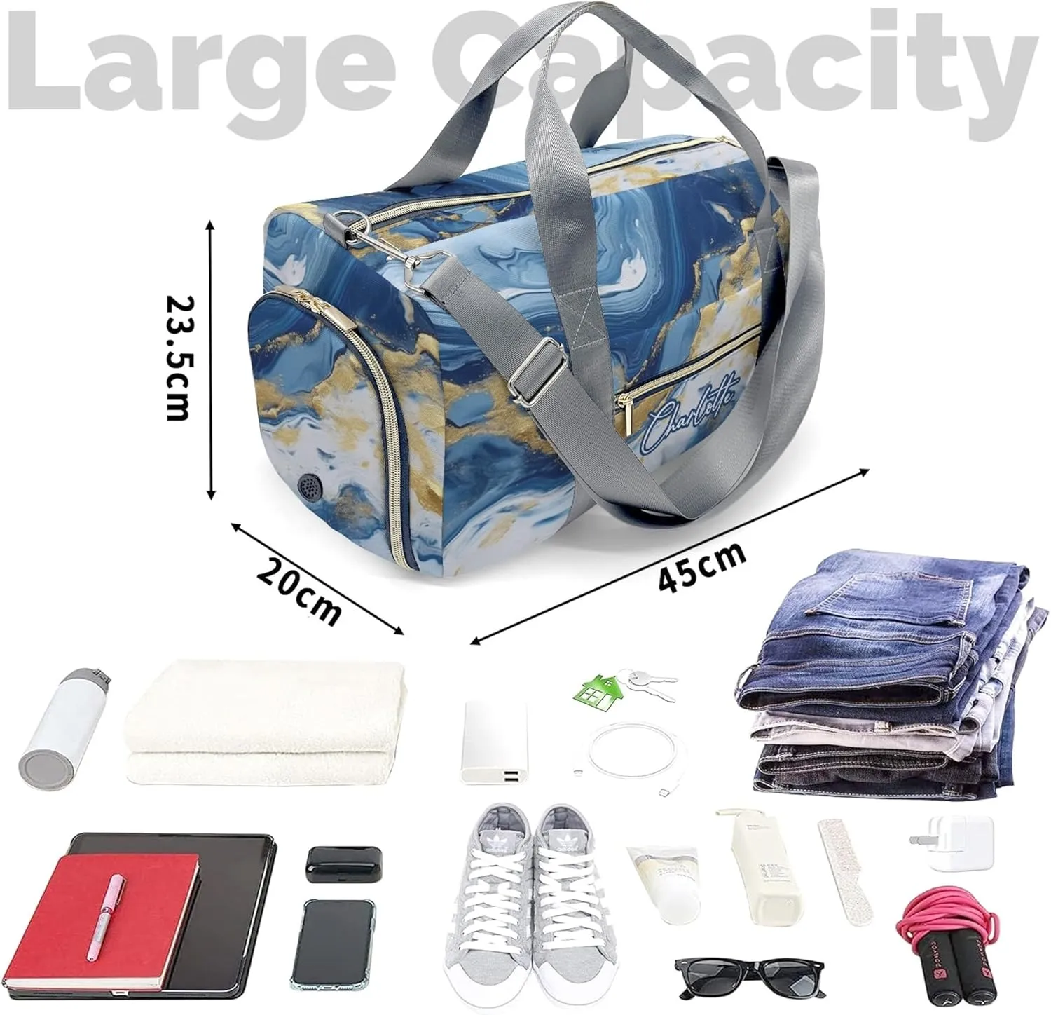 HUTARIO Personalized Duffle Bag for Women, Girl Sport Gym Dance Bag Travel for Weekender Overnight