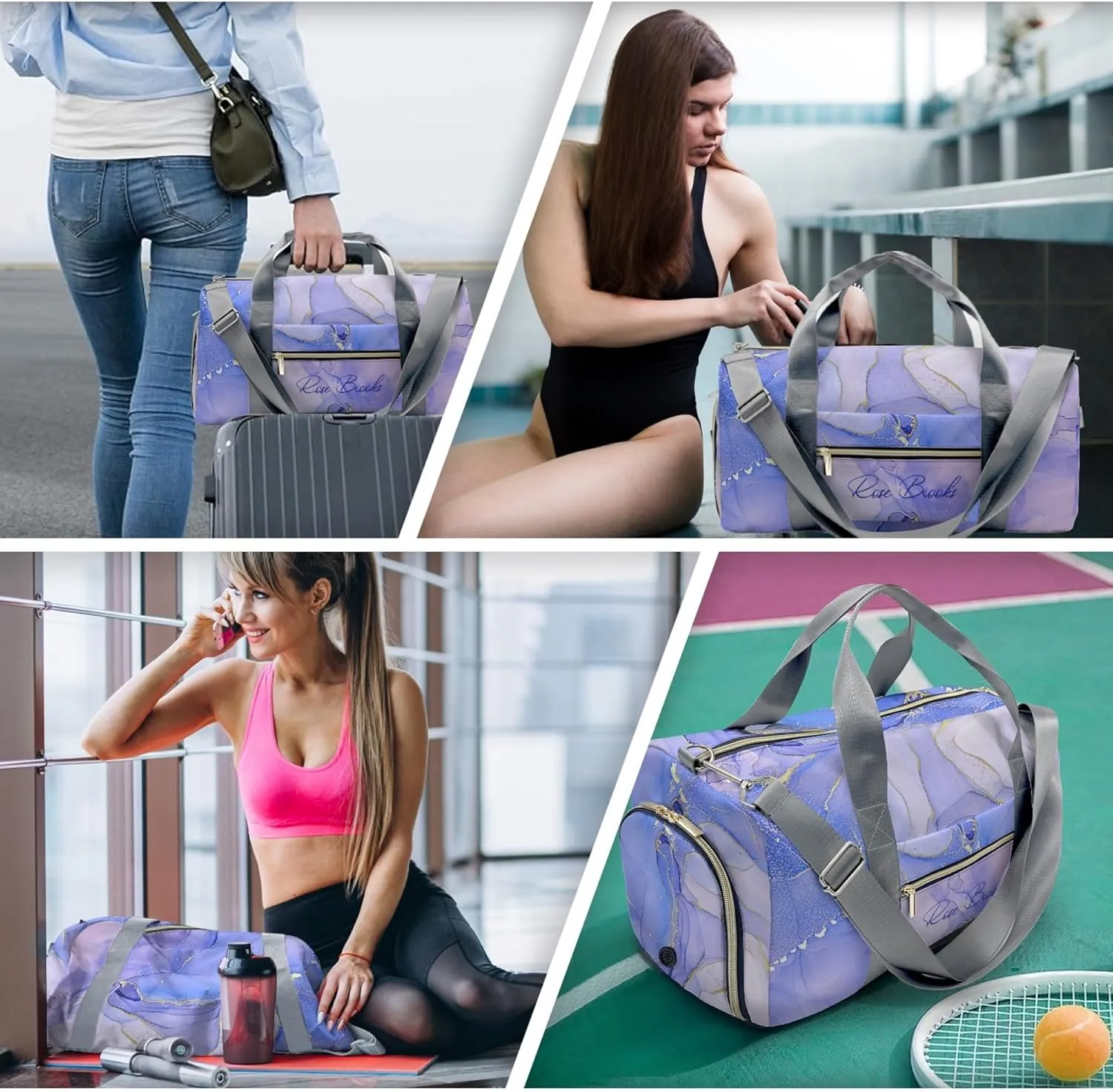 HUTARIO Personalized Duffle Bag for Women, Girl Sport Gym Dance Bag Travel for Weekender Overnight