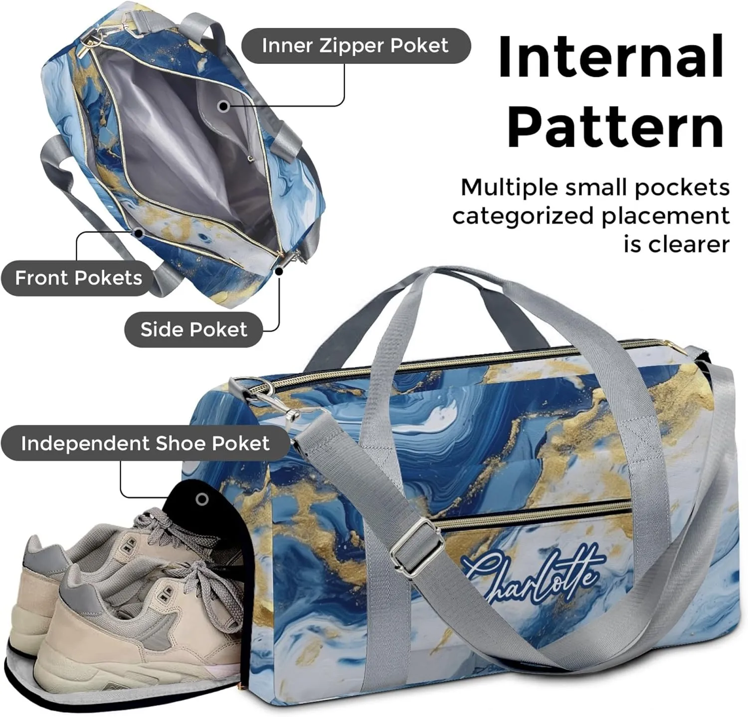 HUTARIO Personalized Duffle Bag for Women, Girl Sport Gym Dance Bag Travel for Weekender Overnight