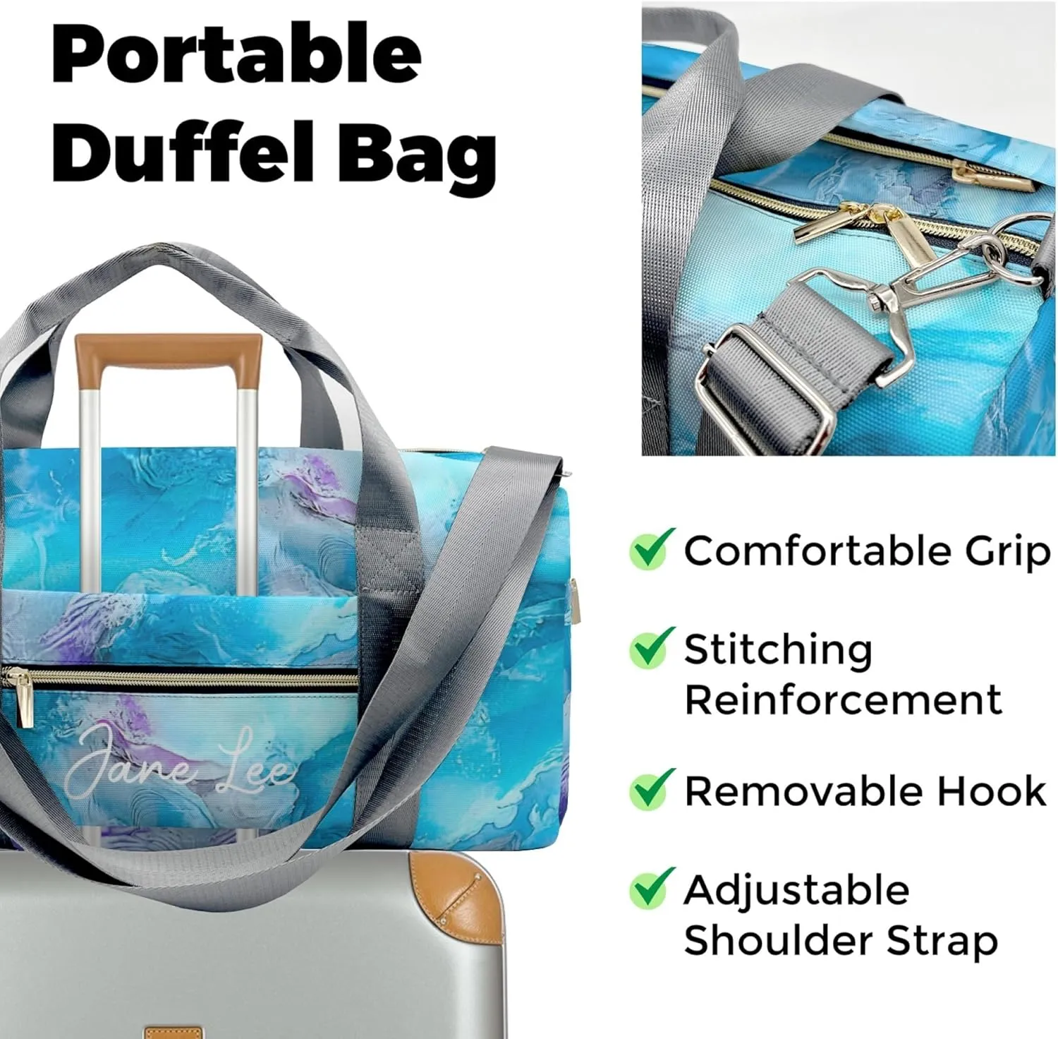 HUTARIO Personalized Duffle Bag for Women, Girl Sport Gym Dance Bag Travel for Weekender Overnight