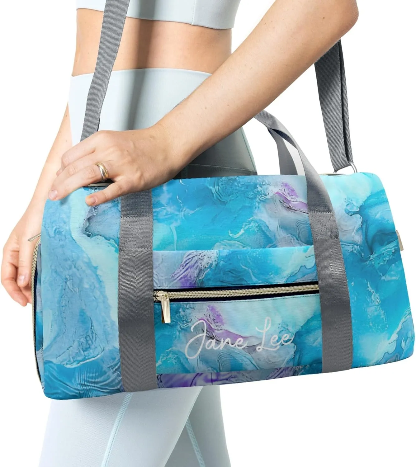 HUTARIO Personalized Duffle Bag for Women, Girl Sport Gym Dance Bag Travel for Weekender Overnight