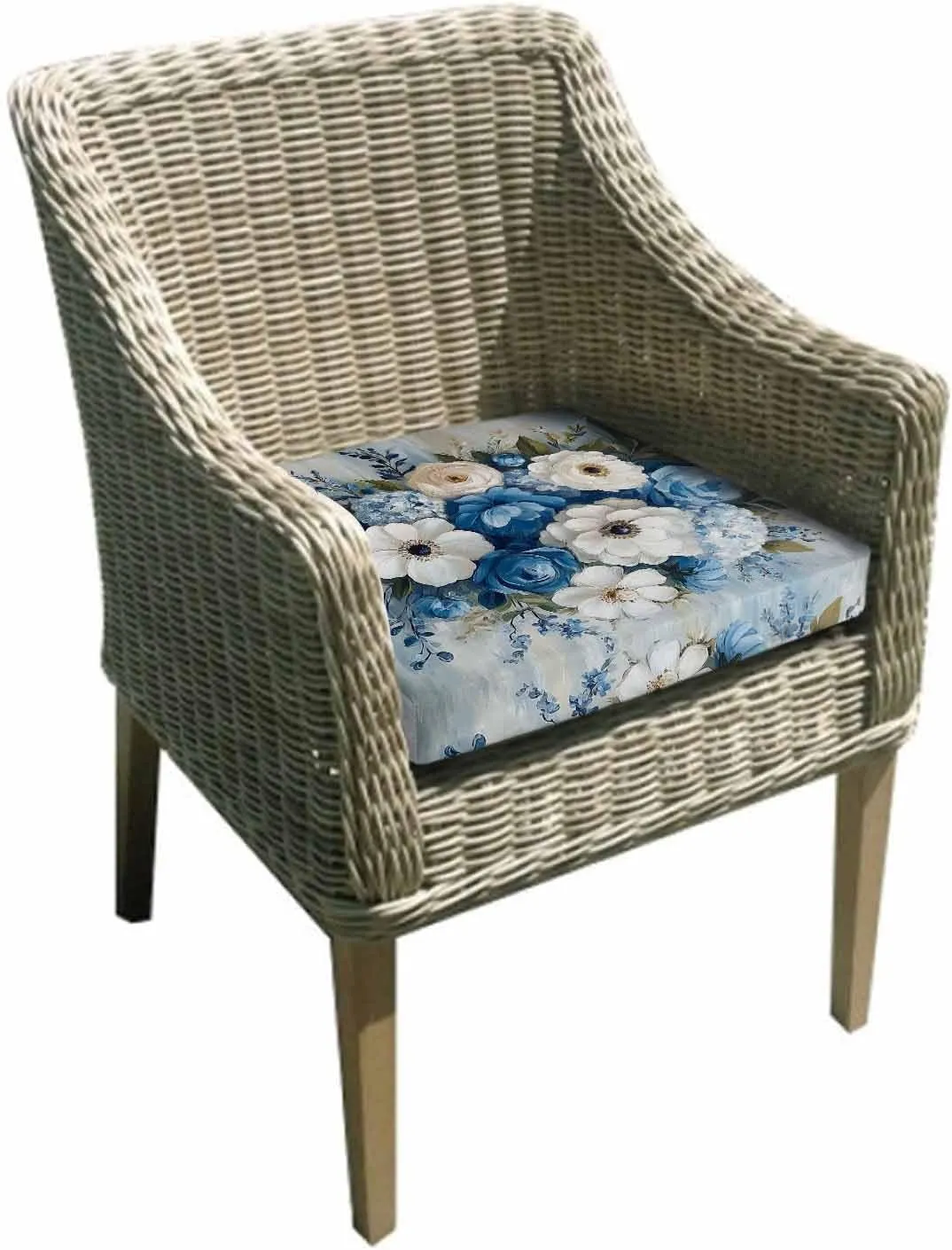 Hydrangeas Flower Outdoor Cushion Chair Cover Set of 2 - Waterproof Couch Seat Covers, Blue White Floral Country Oil Painting Patio Furniture Protector Cushions Slipcovers for Sofa/RV, 24"x24"x4"