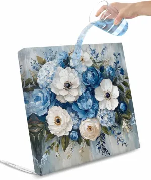 Hydrangeas Flower Outdoor Cushion Chair Cover Set of 2 - Waterproof Couch Seat Covers, Blue White Floral Country Oil Painting Patio Furniture Protector Cushions Slipcovers for Sofa/RV, 24"x24"x4"