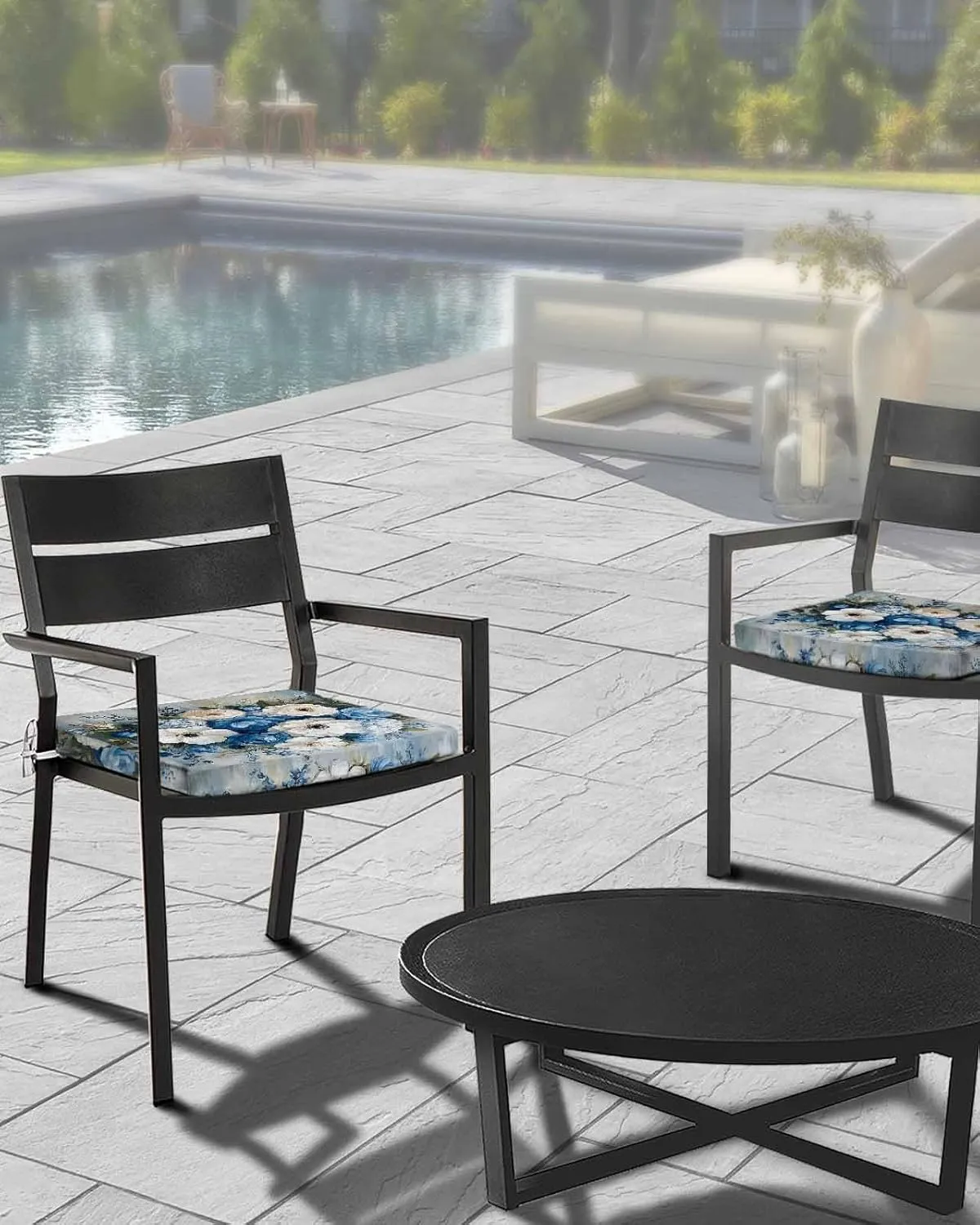 Hydrangeas Flower Outdoor Cushion Chair Cover Set of 2 - Waterproof Couch Seat Covers, Blue White Floral Country Oil Painting Patio Furniture Protector Cushions Slipcovers for Sofa/RV, 24"x24"x4"