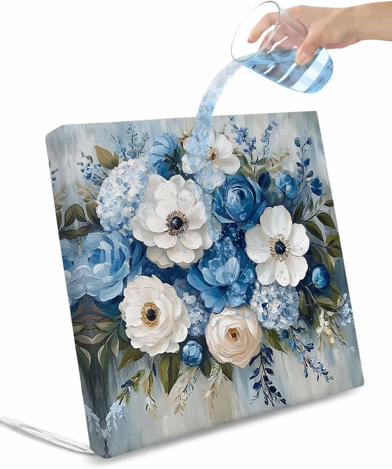Hydrangeas Flower Outdoor Cushion Chair Cover Set of 2 - Waterproof Couch Seat Covers, Blue White Floral Country Oil Painting Patio Furniture Protector Cushions Slipcovers for Sofa/RV, 24"x24"x4"