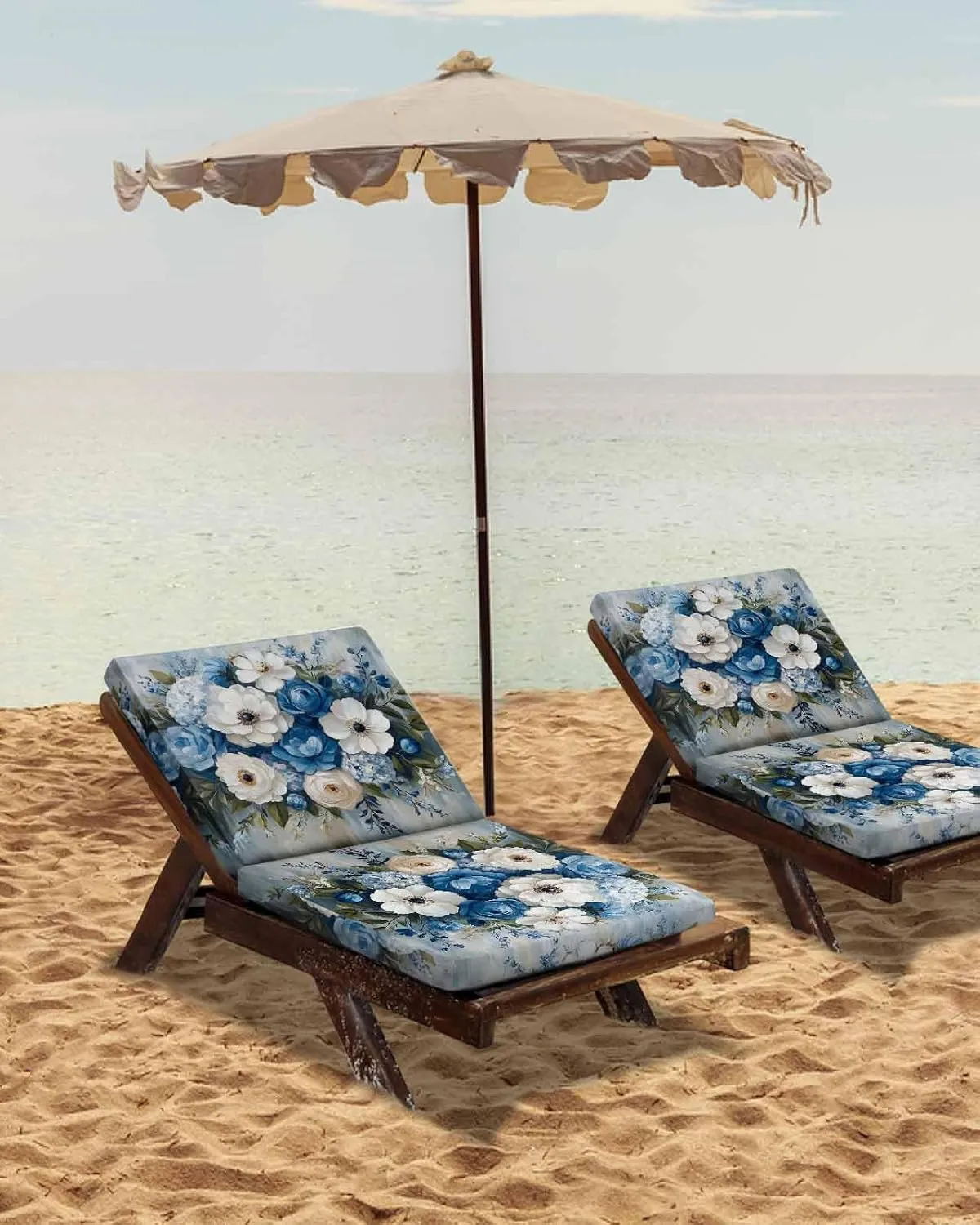 Hydrangeas Flower Outdoor Cushion Chair Cover Set of 2 - Waterproof Couch Seat Covers, Blue White Floral Country Oil Painting Patio Furniture Protector Cushions Slipcovers for Sofa/RV, 24"x24"x4"