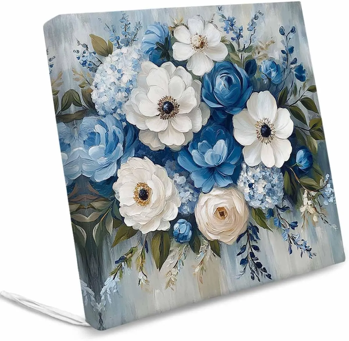 Hydrangeas Flower Outdoor Cushion Chair Cover Set of 2 - Waterproof Couch Seat Covers, Blue White Floral Country Oil Painting Patio Furniture Protector Cushions Slipcovers for Sofa/RV, 24"x24"x4"