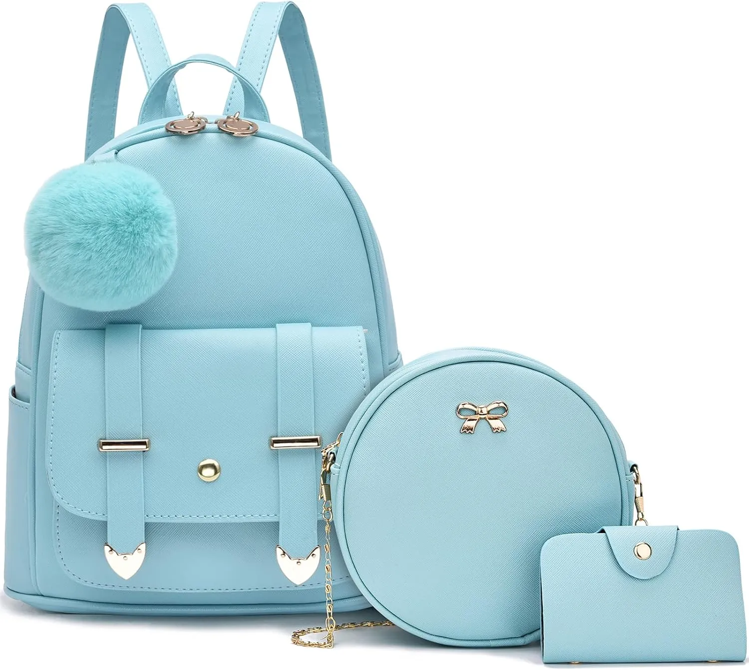 I IHAYNER Mini Backpack Purse for Teen Girls 3-PCS Fashion Backpack Cute Travel Daypacks Women Pompom Backpack Shoulder Bag