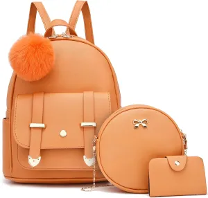 I IHAYNER Mini Backpack Purse for Teen Girls 3-PCS Fashion Backpack Cute Travel Daypacks Women Pompom Backpack Shoulder Bag