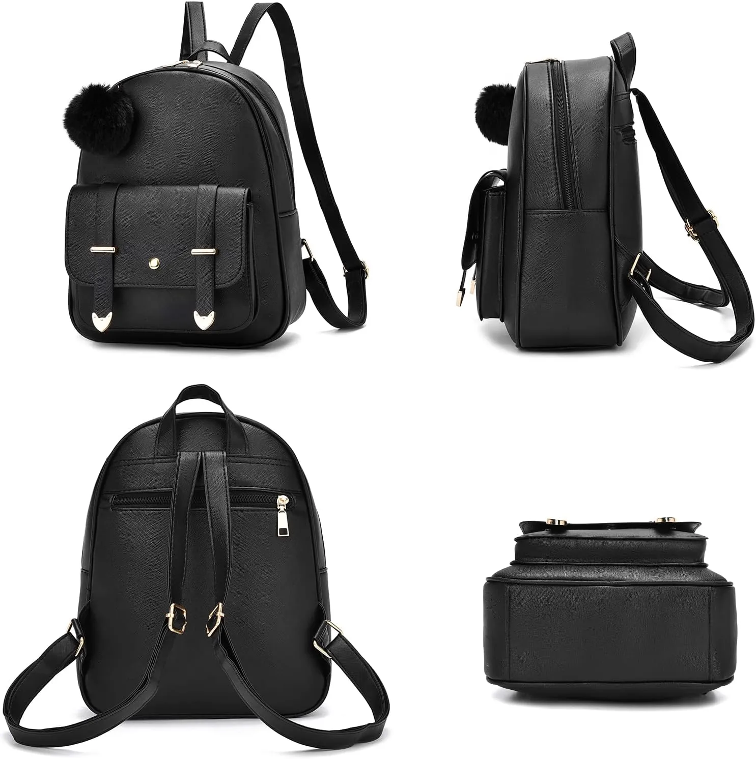 I IHAYNER Mini Backpack Purse for Teen Girls 3-PCS Fashion Backpack Cute Travel Daypacks Women Pompom Backpack Shoulder Bag