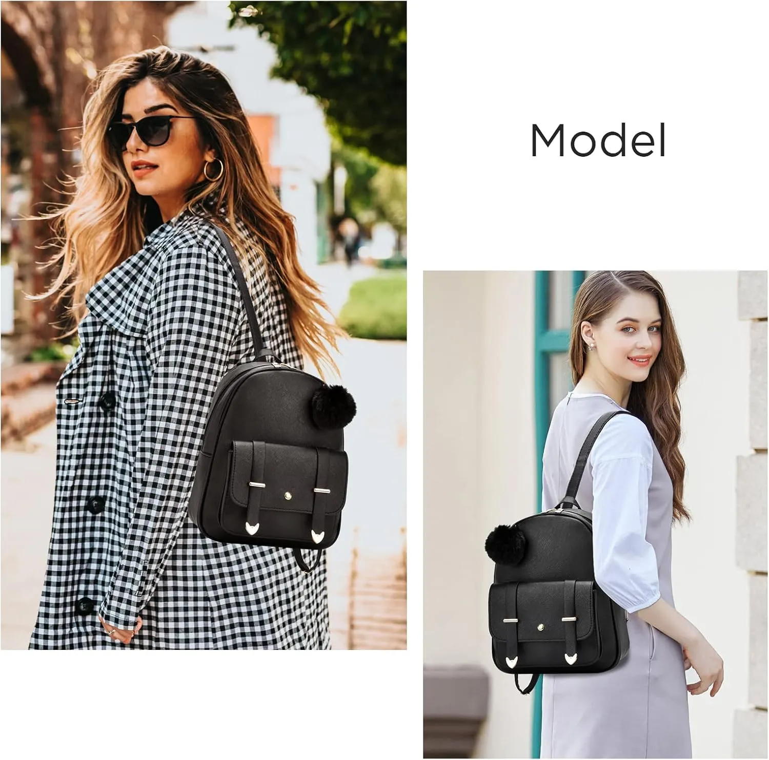 I IHAYNER Mini Backpack Purse for Teen Girls 3-PCS Fashion Backpack Cute Travel Daypacks Women Pompom Backpack Shoulder Bag
