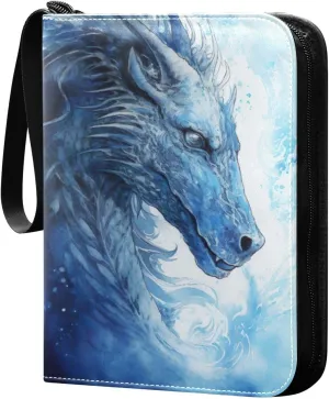 Ice Dragon Painting Card Binder 4-Pocket, 400 Pockets Trading Cards Holder Games Card Albums Storage Organizer Case for Football, Baseball Cards