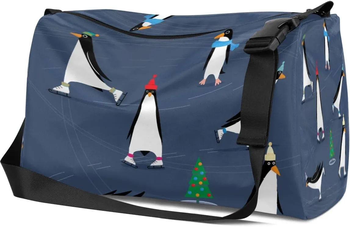 Ice Skating Penguin Small Gym Bag for Men Women Workout Sport Duffle Bag Waterproof Weekender Overnight Bag Lightweight Carry on Tote Bag Crossbody Shoulder Travel Bag for Swim Yoge Dance
