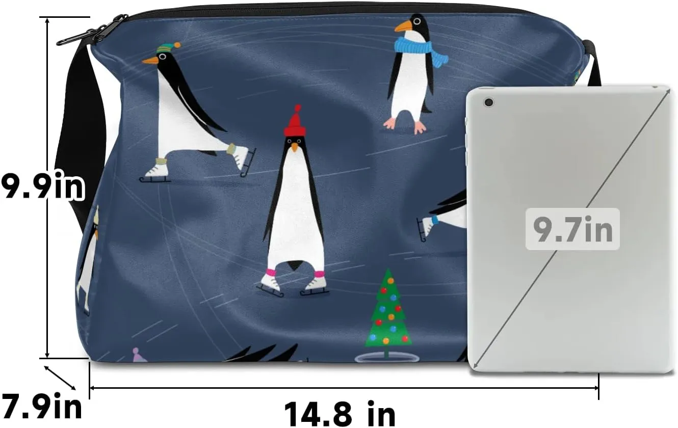 Ice Skating Penguin Small Gym Bag for Men Women Workout Sport Duffle Bag Waterproof Weekender Overnight Bag Lightweight Carry on Tote Bag Crossbody Shoulder Travel Bag for Swim Yoge Dance