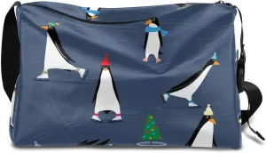 Ice Skating Penguin Small Gym Bag for Men Women Workout Sport Duffle Bag Waterproof Weekender Overnight Bag Lightweight Carry on Tote Bag Crossbody Shoulder Travel Bag for Swim Yoge Dance