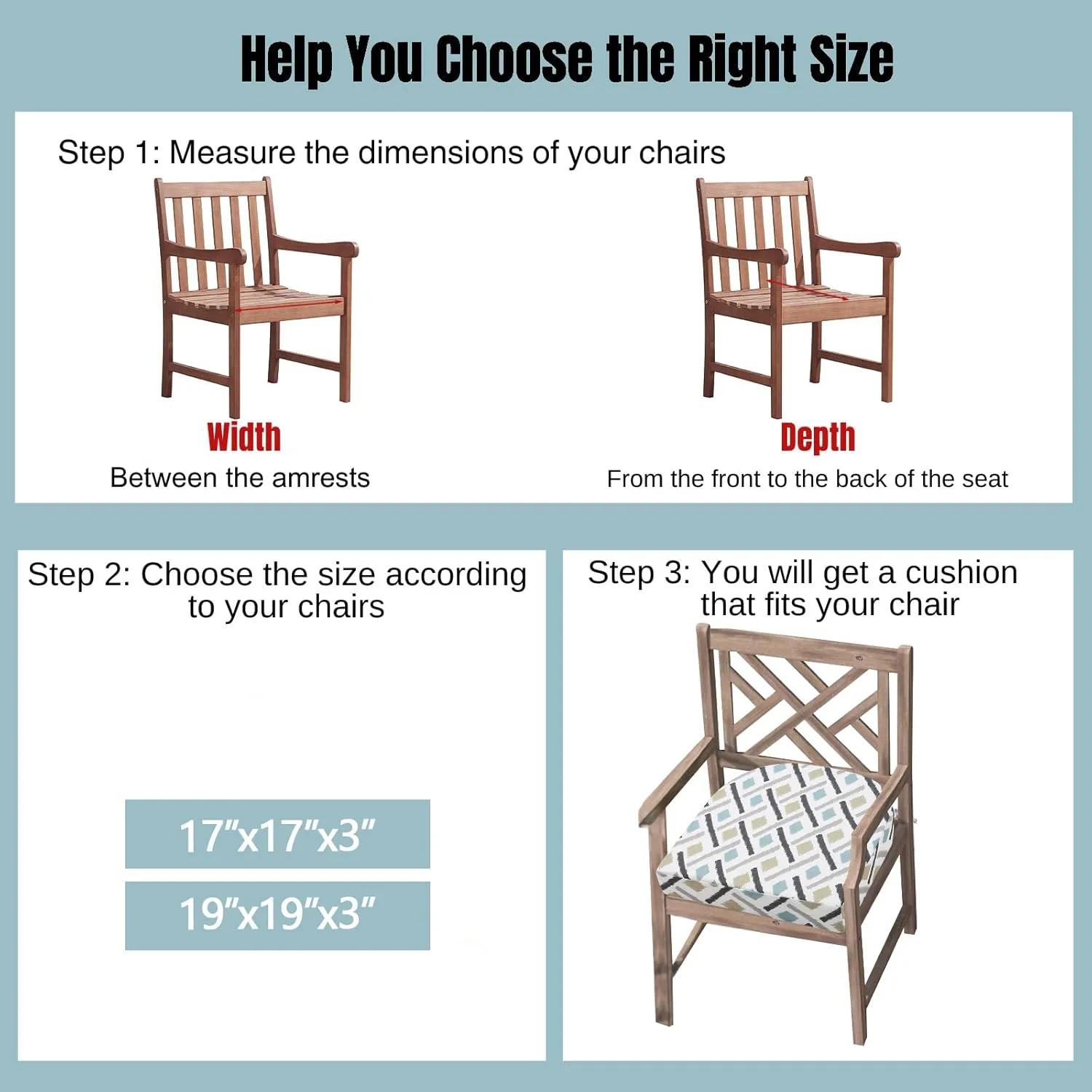 idee-home Outdoor Chair Cushions Set of 2, Thick 17" x 17" x 3" Outdoor Seat Cushions Patio Furniture Waterproof with Ties, Dining Pads