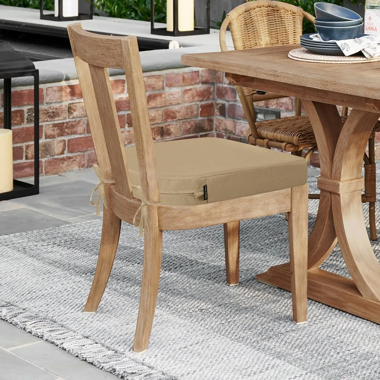 idee-home Outdoor Chair Cushions Set of 2, Thick 19" x 19" x 3" Outdoor Seat Cushions Patio Furniture Waterproof with Ties, Dining Pads