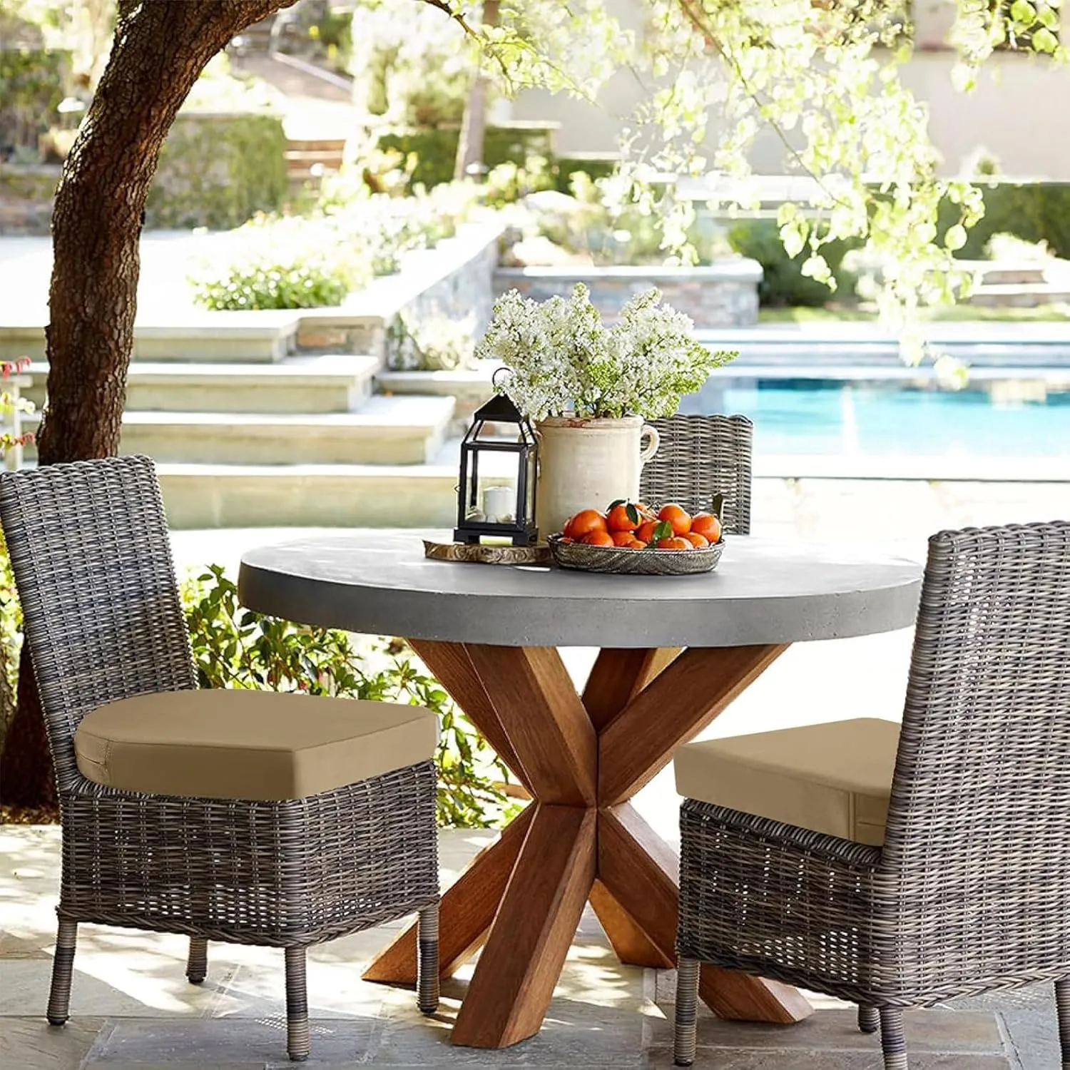 idee-home Outdoor Chair Cushions Set of 2, Thick 19" x 19" x 3" Outdoor Seat Cushions Patio Furniture Waterproof with Ties, Dining Pads