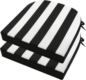 idee-home Outdoor Chair Cushions Set of 2, Thick 19" x 19" x 3" Patio Chair Cushions for Outdoor Furniture Waterproof with Ties, Outdoor Seat Cushion, Patio Chair Pads Dining Chair Black Stripes