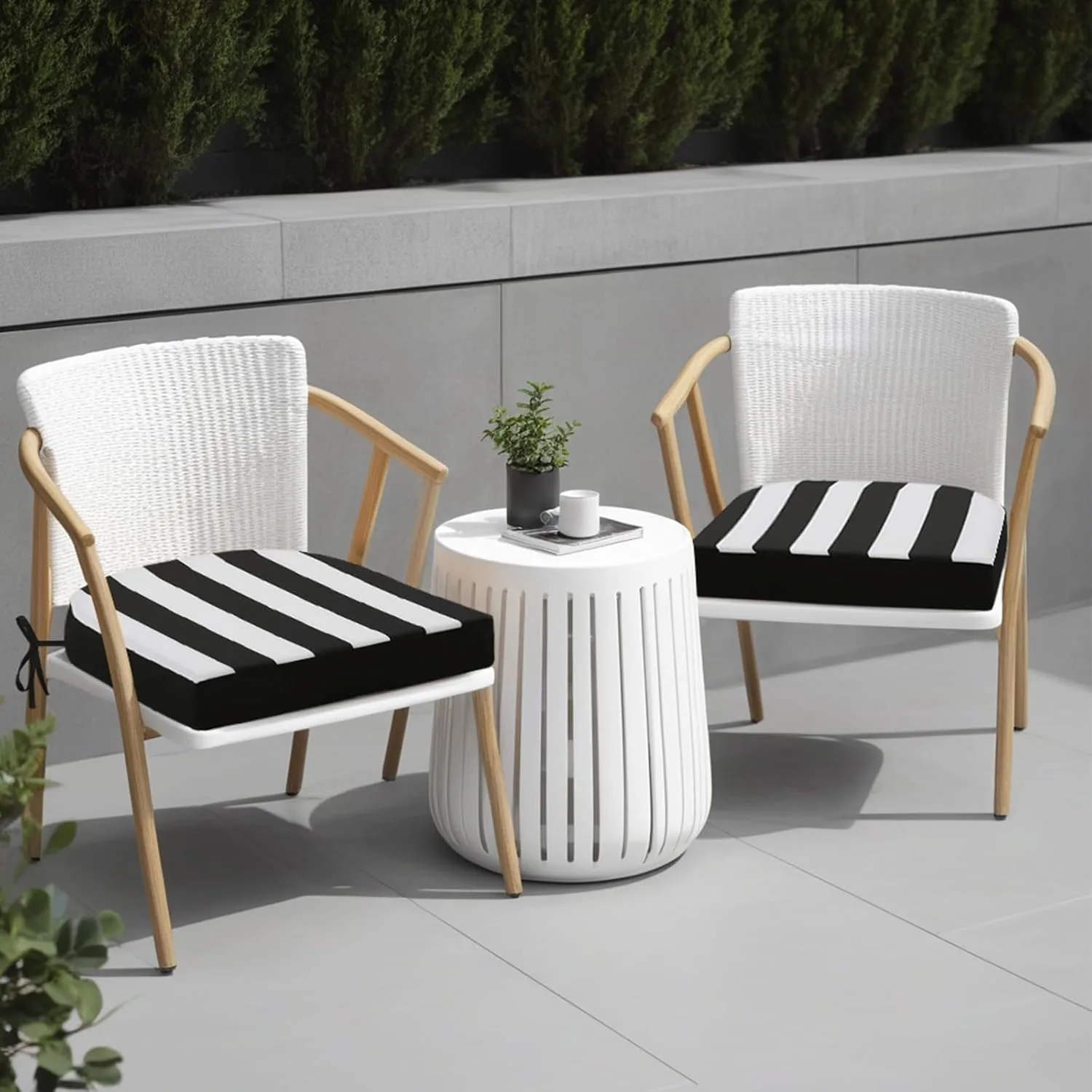 idee-home Outdoor Chair Cushions Set of 2, Thick 19" x 19" x 3" Patio Chair Cushions for Outdoor Furniture Waterproof with Ties, Outdoor Seat Cushion, Patio Chair Pads Dining Chair Black Stripes