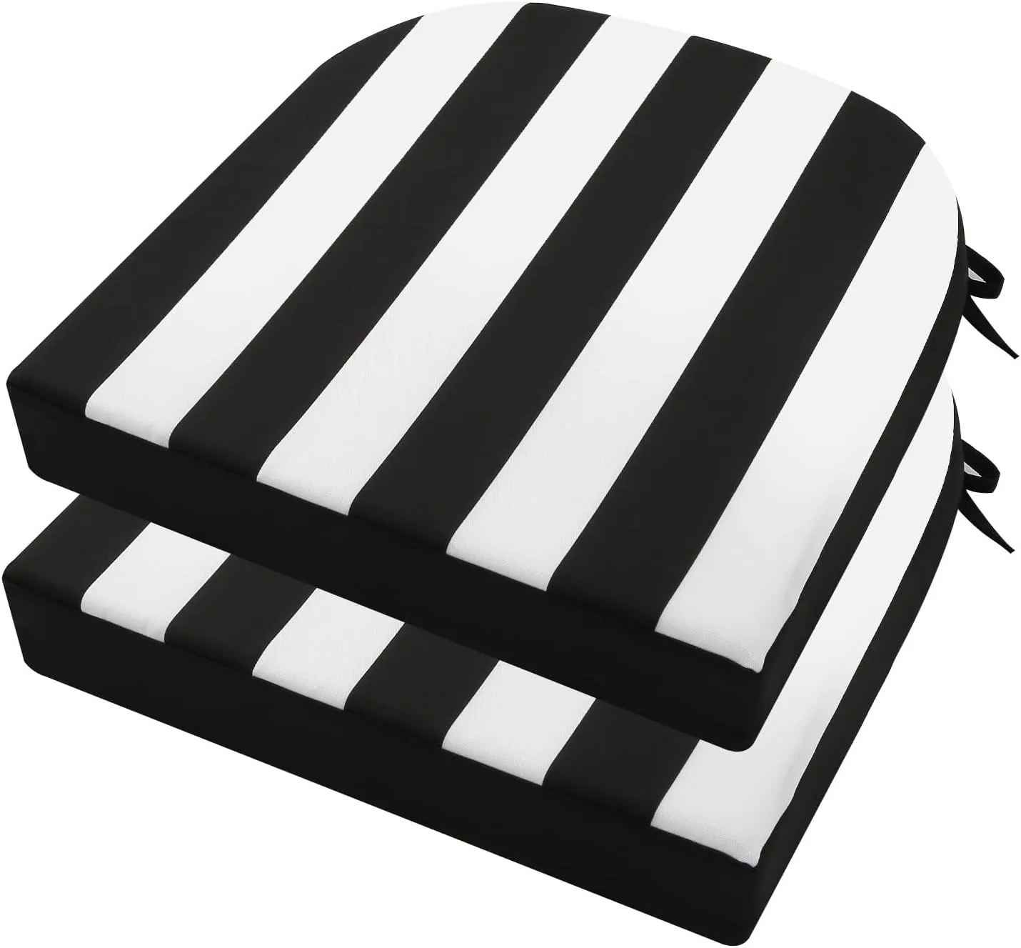 idee-home Outdoor Chair Cushions Set of 2, Thick 19" x 19" x 3" Patio Chair Cushions for Outdoor Furniture Waterproof with Ties, Outdoor Seat Cushion, Patio Chair Pads Dining Chair Black Stripes