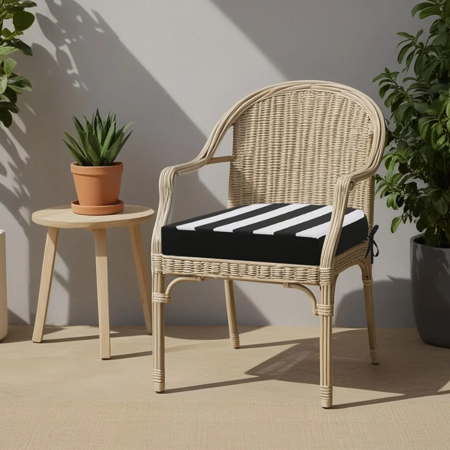 idee-home Outdoor Chair Cushions Set of 2, Thick 19" x 19" x 3" Patio Chair Cushions for Outdoor Furniture Waterproof with Ties, Outdoor Seat Cushion, Patio Chair Pads Dining Chair Black Stripes