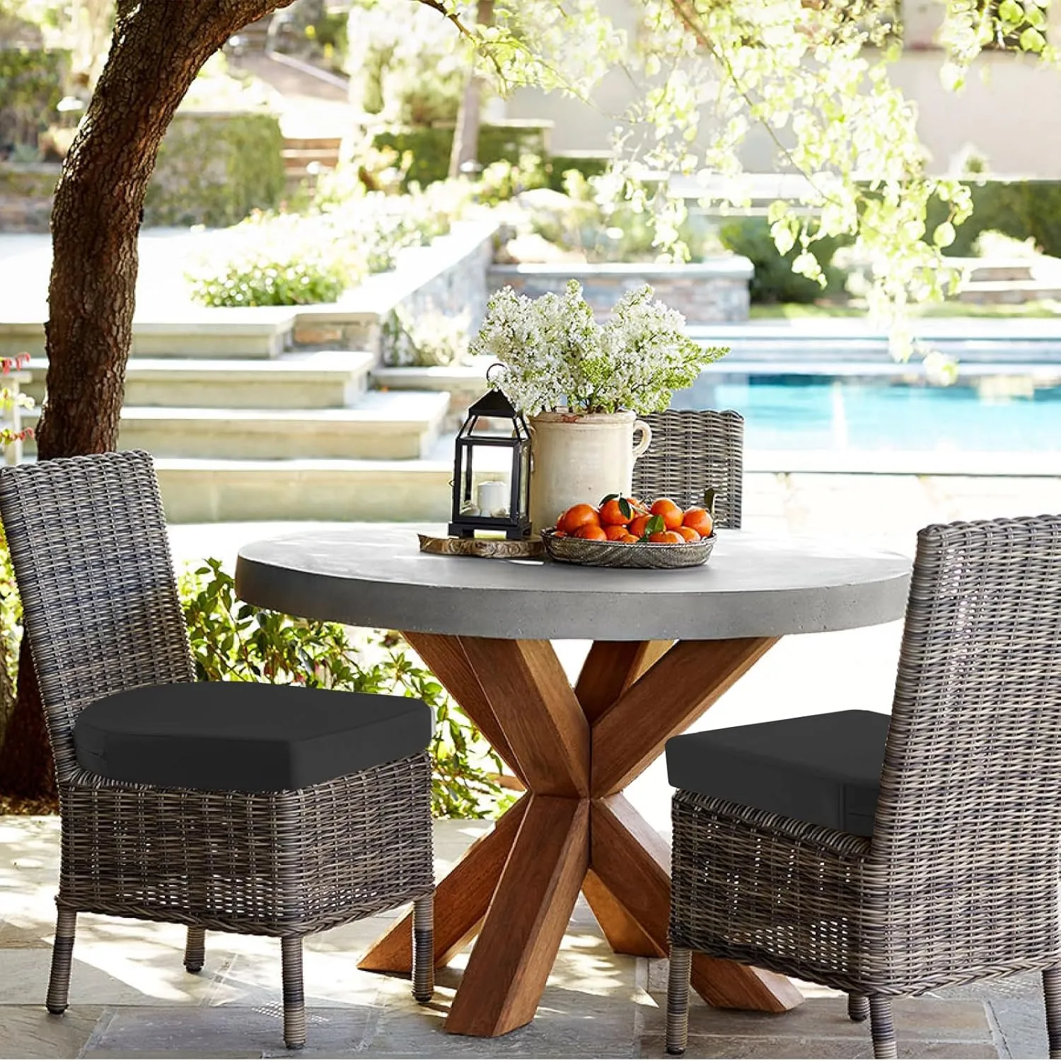 idee-home Outdoor Chair Cushions Set of 4, Thick 17" x 17" x 3" Patio Chair Cushions for Outdoor Furniture Waterproof with Ties, Seat Cushion, Patio Chair Pads Dining Chair Black