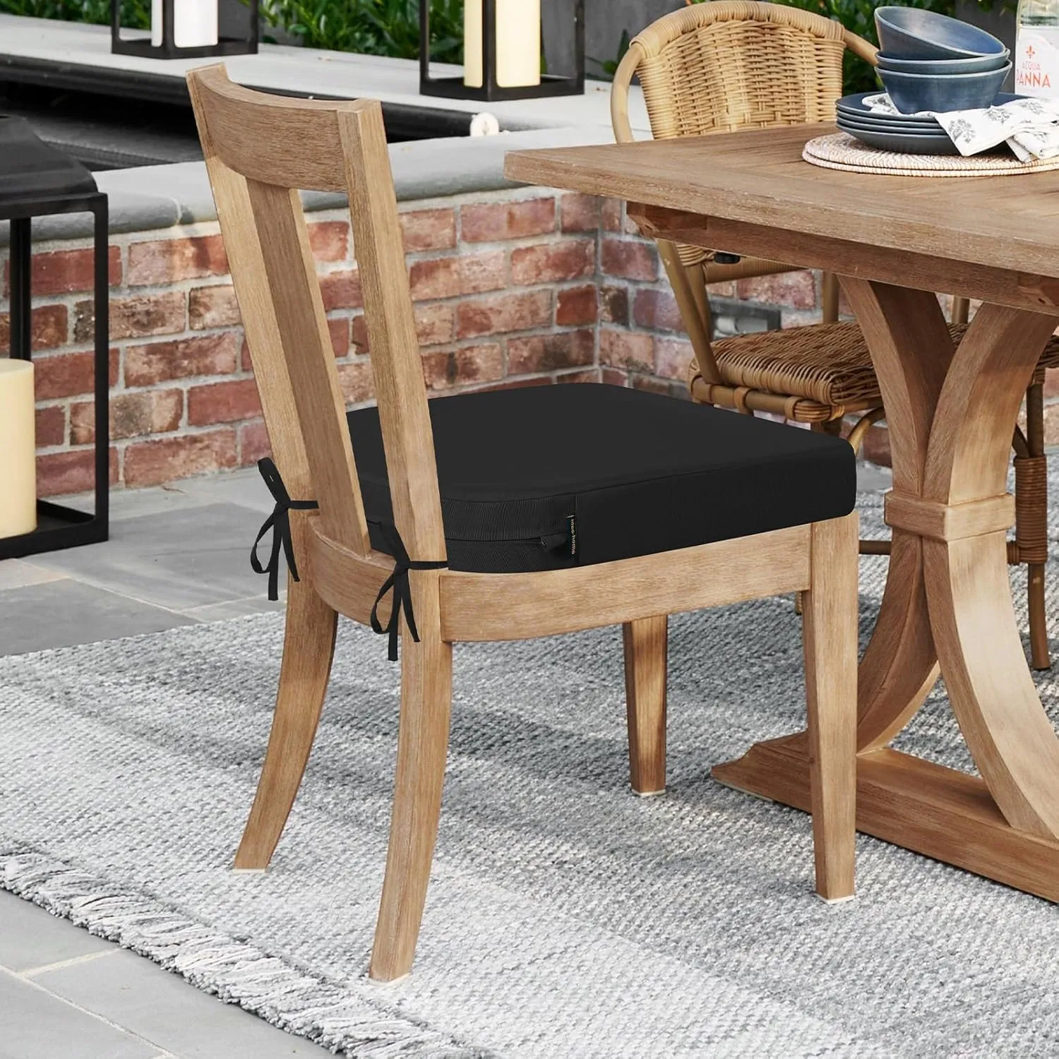 idee-home Outdoor Chair Cushions Set of 4, Thick 17" x 17" x 3" Patio Chair Cushions for Outdoor Furniture Waterproof with Ties, Seat Cushion, Patio Chair Pads Dining Chair Black