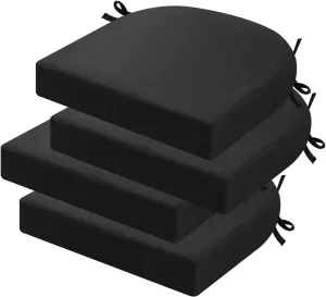 idee-home Outdoor Chair Cushions Set of 4, Thick 17" x 17" x 3" Patio Chair Cushions for Outdoor Furniture Waterproof with Ties, Seat Cushion, Patio Chair Pads Dining Chair Black