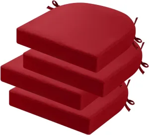 idee-home Outdoor Chair Cushions Set of 4, Thick 17" x 17" x 3" Patio Chair Cushions for Outdoor Furniture Waterproof with Ties, Seat Cushion, Patio Chair Pads Dining Chair Red