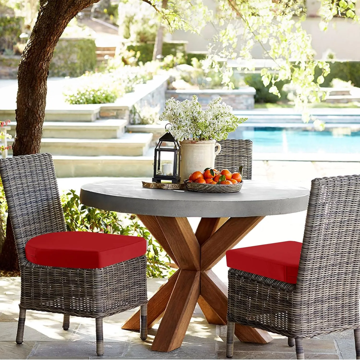 idee-home Outdoor Chair Cushions Set of 4, Thick 17" x 17" x 3" Patio Chair Cushions for Outdoor Furniture Waterproof with Ties, Seat Cushion, Patio Chair Pads Dining Chair Red