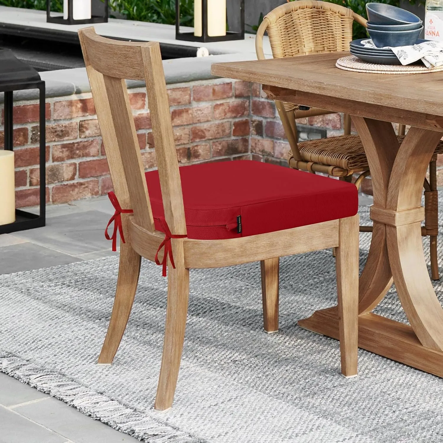 idee-home Outdoor Chair Cushions Set of 4, Thick 17" x 17" x 3" Patio Chair Cushions for Outdoor Furniture Waterproof with Ties, Seat Cushion, Patio Chair Pads Dining Chair Red
