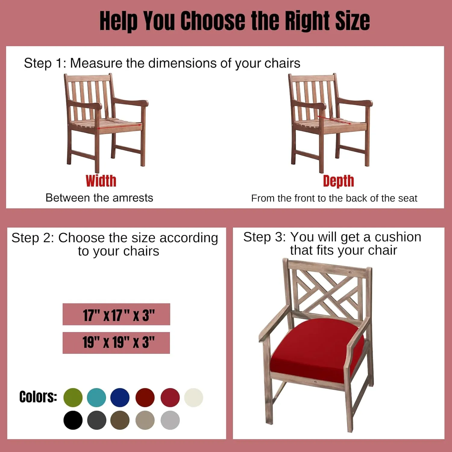 idee-home Outdoor Chair Cushions Set of 4, Thick 17" x 17" x 3" Patio Chair Cushions for Outdoor Furniture Waterproof with Ties, Seat Cushion, Patio Chair Pads Dining Chair Red