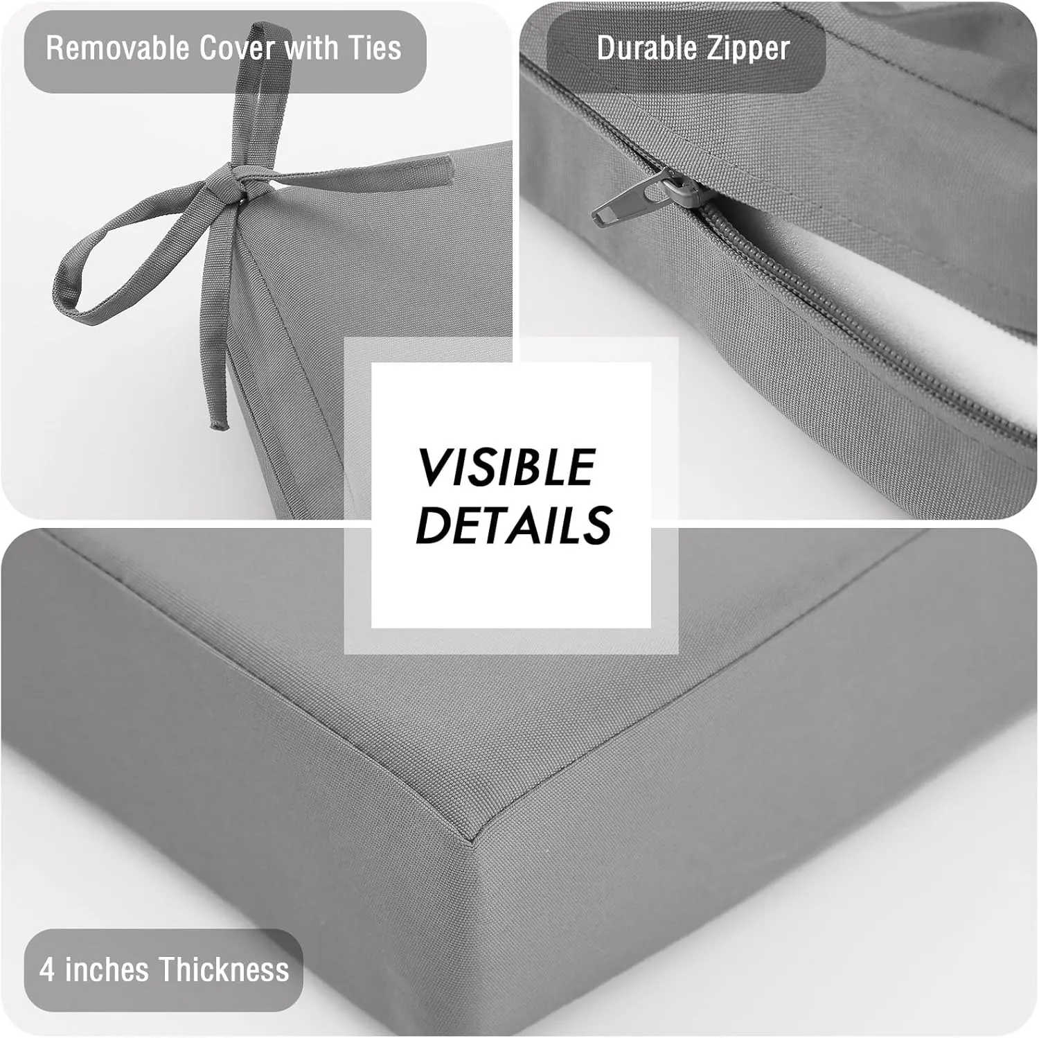 idee-home Outdoor Cushions for Patio Furniture, Outdoor Seat Cushion, Waterproof Hampton Bay Deep Seat Replacement Couch Chair Cushions for Garden Lawn Backyard Deck, 26.5 x 26.5 Grey
