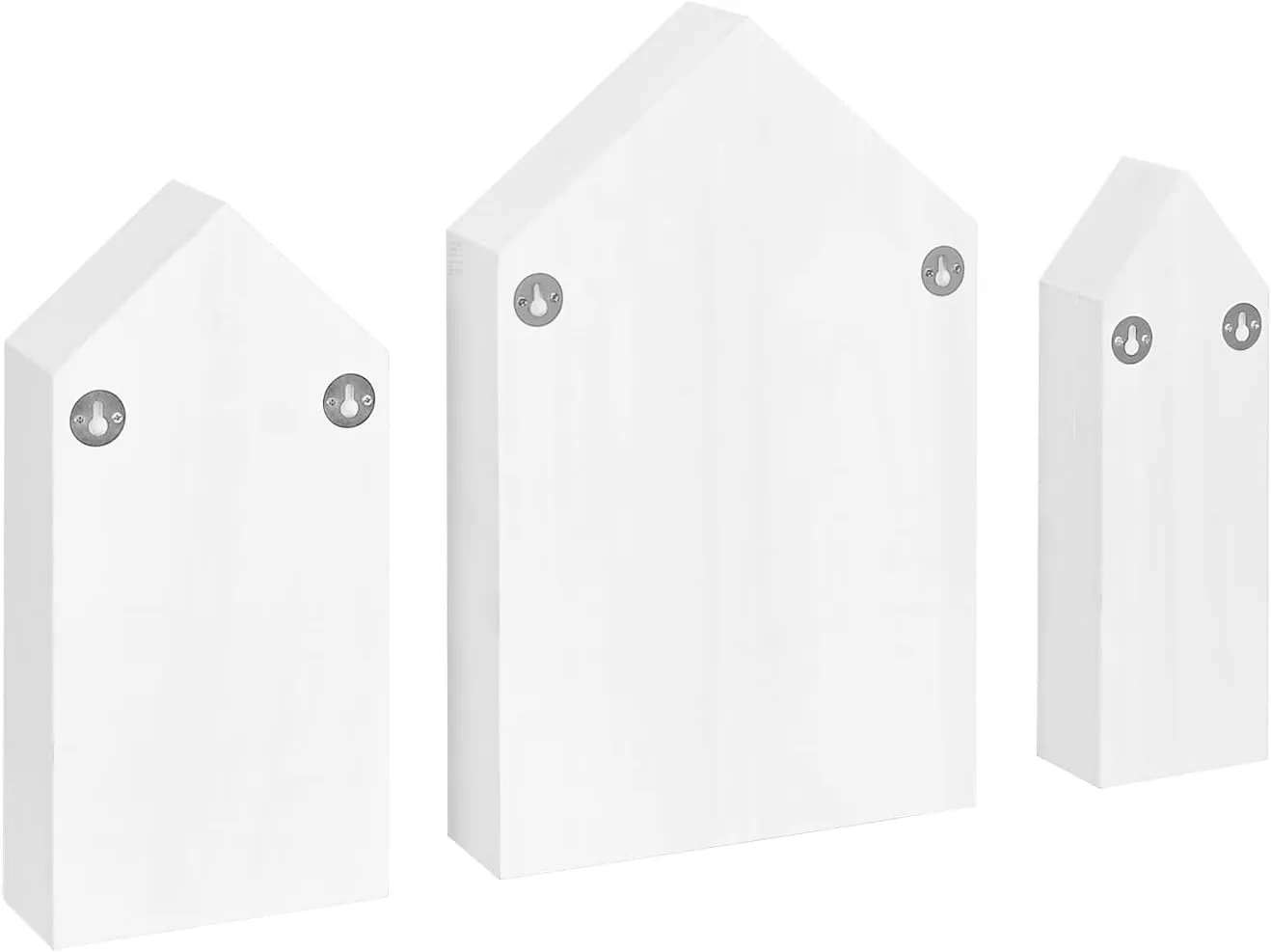 Ikee Design 3 Pcs Set House-Shaped Shelf Wooden Shadow Cubby Box Display Shelf Organizer Storage Display Shadow Box for Mini Figures,15 Compartments, White Color