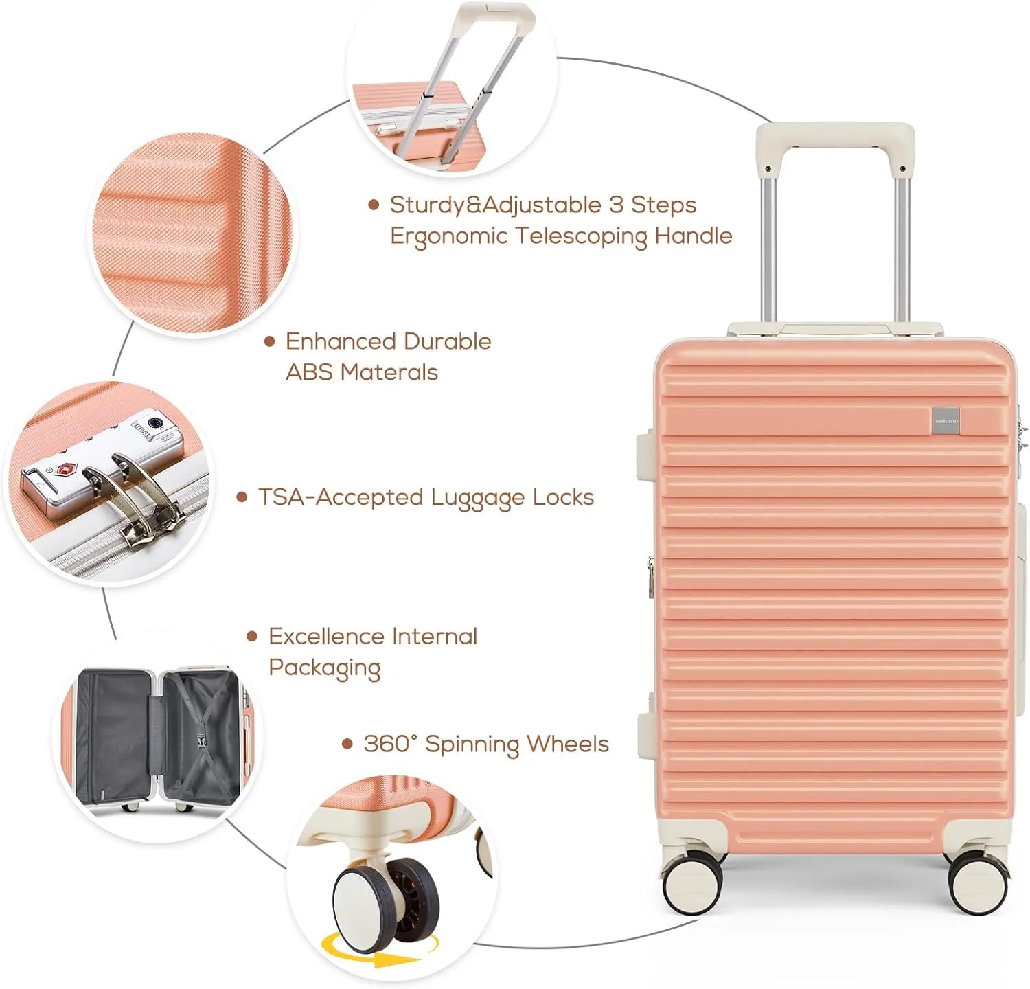 imiomo Luggage Sets 3 Piece,Expandable Hardside Suitcase Set with Spinner Wheels,Lightweight Travel Luggage set with TSA Lock（20/24/28,Pink）