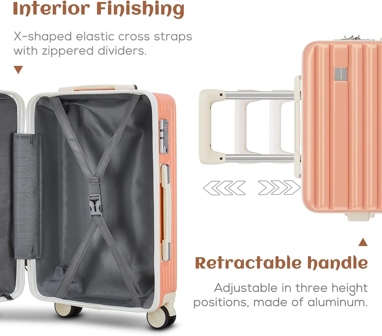 imiomo Luggage Sets 3 Piece,Expandable Hardside Suitcase Set with Spinner Wheels,Lightweight Travel Luggage set with TSA Lock（20/24/28,Pink）