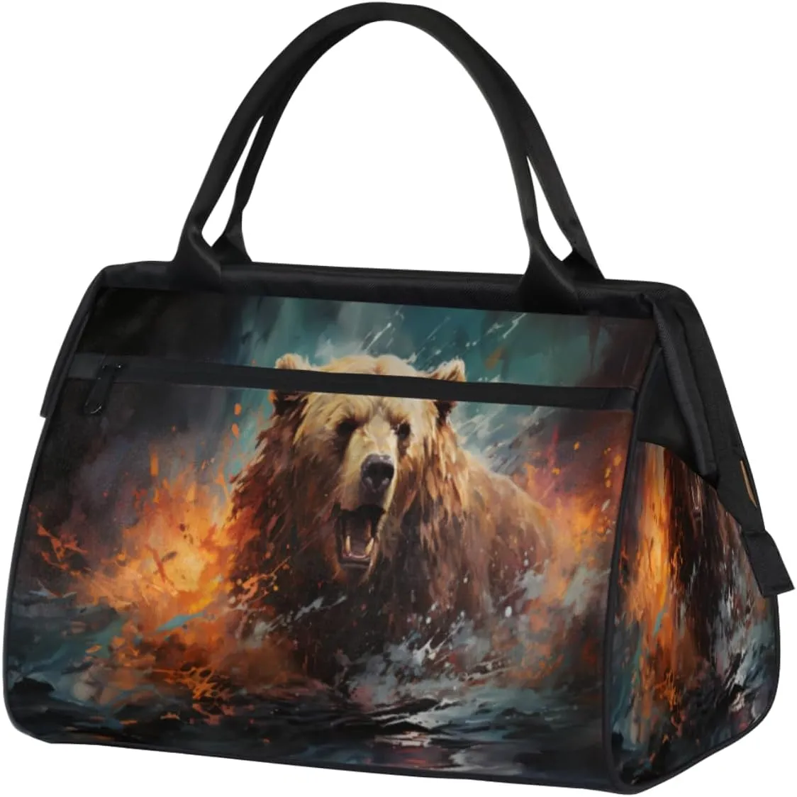 Impressionist Painting Bear Travel Duffle Bag, Waterproof Duffel Bag Weekender Overnight Carry On Bag Lightweight Sport Gym Bag for Men Women
