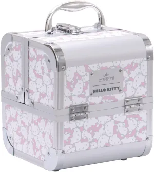 Impressions Vanity Hello Kitty SlayCube Makeup Travel Case with Durable Outer, Makeup Organizer Case in Portable Size with 2 Extendable Trays and Flip Top Mirror (White/Pink)