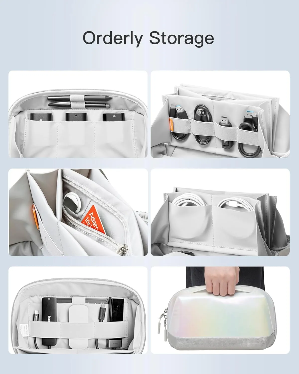 Inateck Electronics Organizer Travel Case, 180° Open Water-resistant, Multifunctional Travel Organizer Bag, Electronic Accessories Carry Case, Aurora, Large
