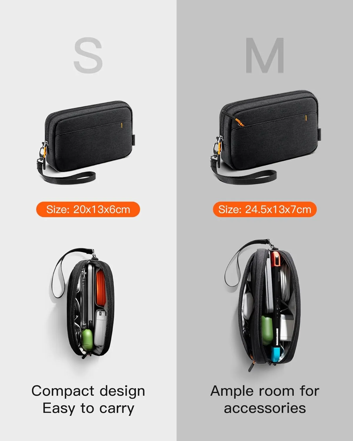 Inateck Electronics Organizer Travel Case, Water-resistant Cable Organizer Pouch, Multi-purpose Accessories Carry Case for Cord, Charger, Cables, Phone, USB Drive