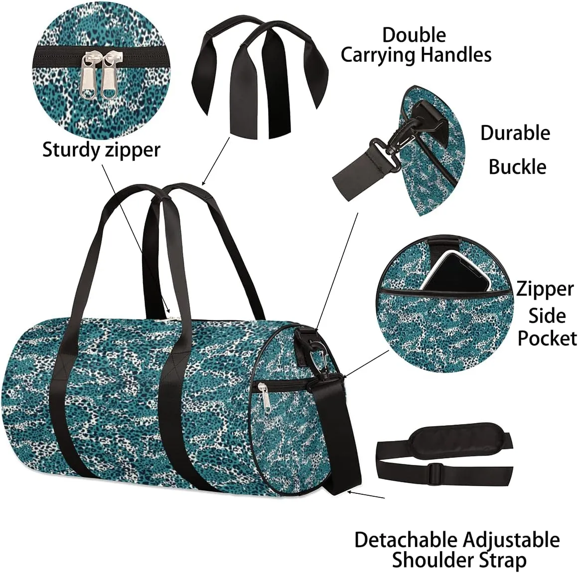 Indigo Blue Leopard Pattern Gym Bag Small Gym Duffel Bags for Men Women Overnight Weekender Bag Lightweight Sport Duffle Bag Carry On Gymbag