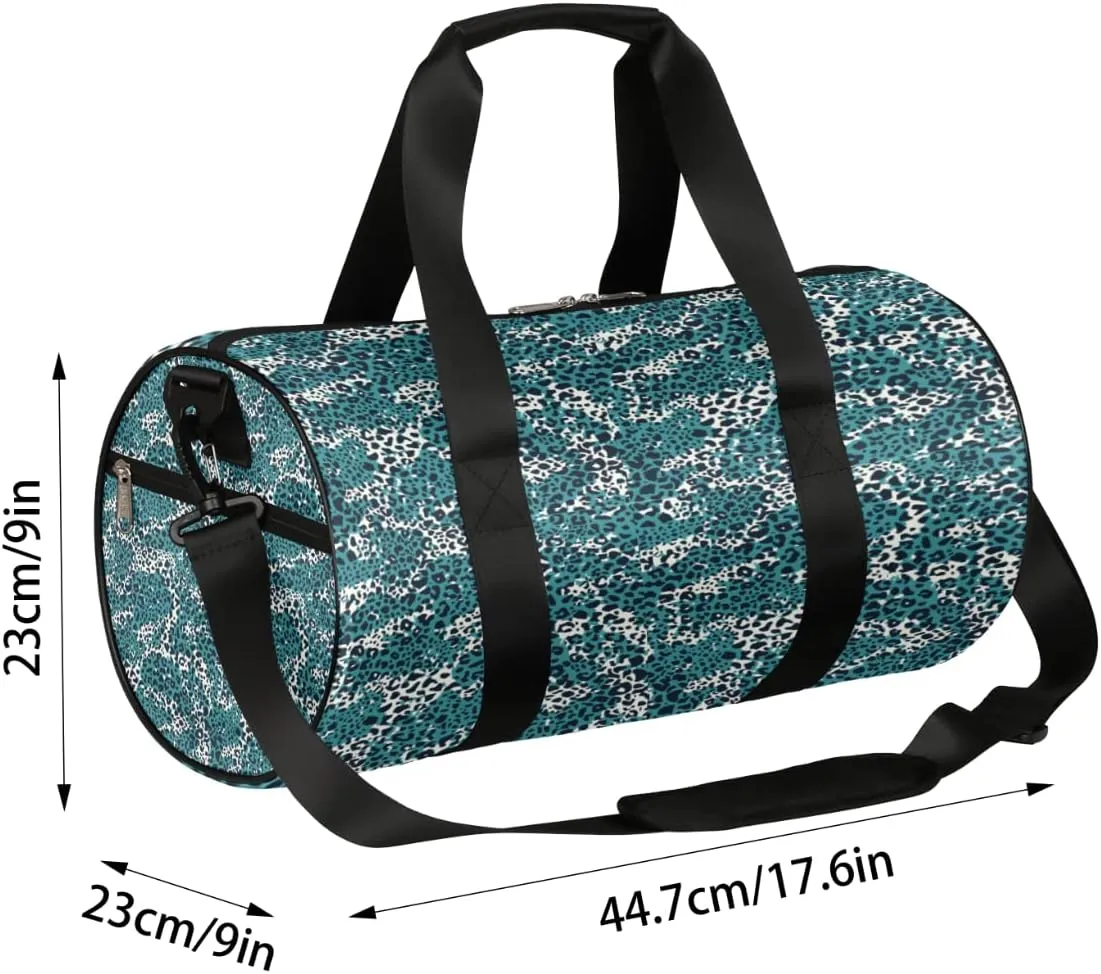 Indigo Blue Leopard Pattern Gym Bag Small Gym Duffel Bags for Men Women Overnight Weekender Bag Lightweight Sport Duffle Bag Carry On Gymbag