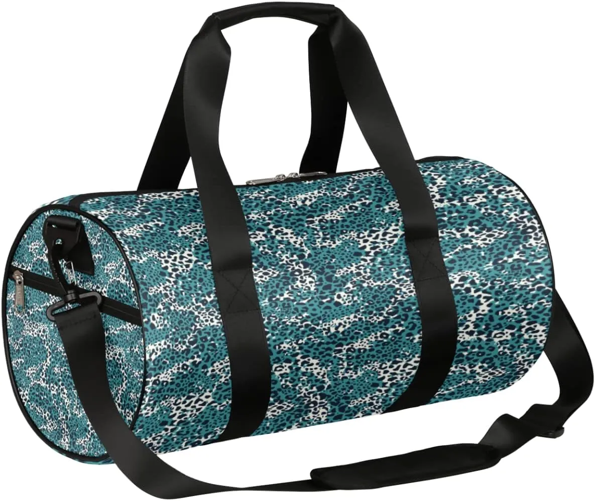 Indigo Blue Leopard Pattern Gym Bag Small Gym Duffel Bags for Men Women Overnight Weekender Bag Lightweight Sport Duffle Bag Carry On Gymbag