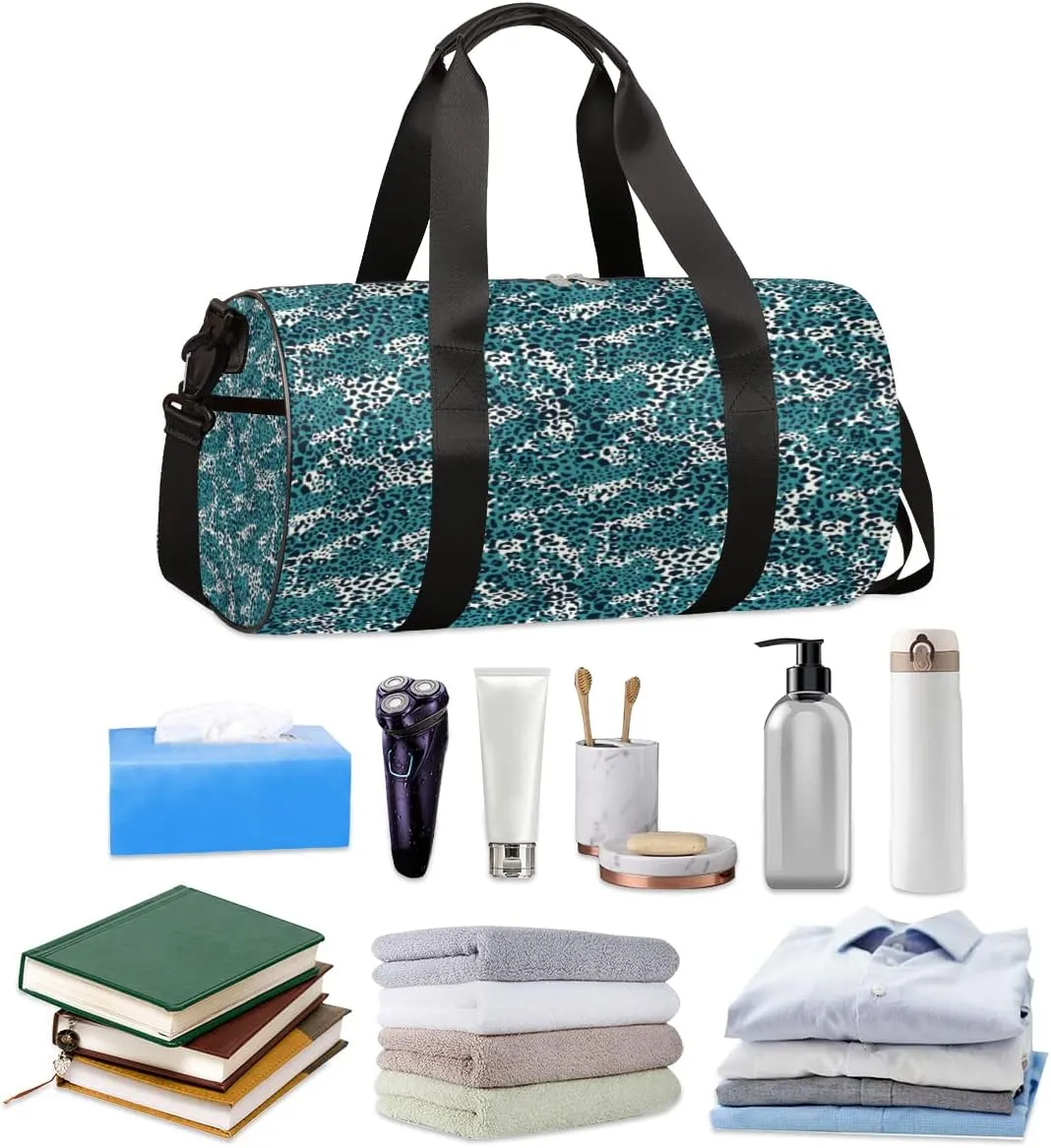 Indigo Blue Leopard Pattern Gym Bag Small Gym Duffel Bags for Men Women Overnight Weekender Bag Lightweight Sport Duffle Bag Carry On Gymbag