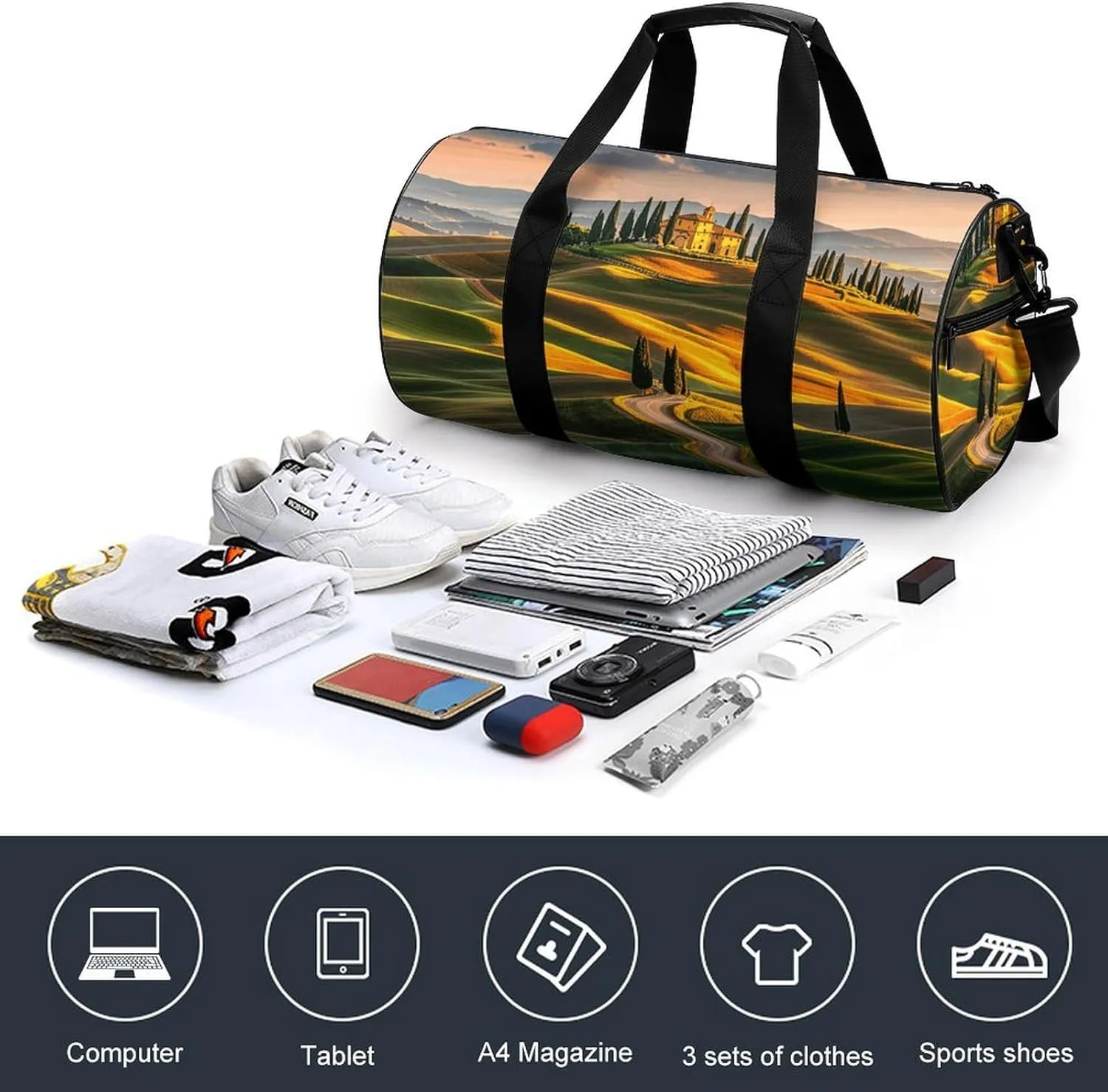 Italy-Tuscan Gym Bag Small Travel Duffle Bag with Compartment Carry On Weekender Bag for Women Men